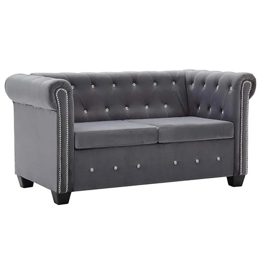 Aksamitna sofa w stylu Chesterfield Xavier 2Q - szara ze sklepu Edinos.pl w kategorii Sofy i kanapy - zdjęcie 179279173