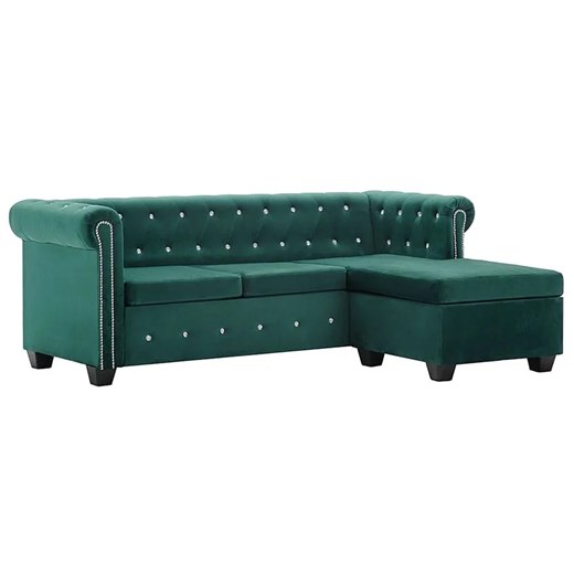Aksamitny narożnik w stylu Chesterfield Xavier 4Q - zielony ze sklepu Edinos.pl w kategorii Narożniki - zdjęcie 179279202