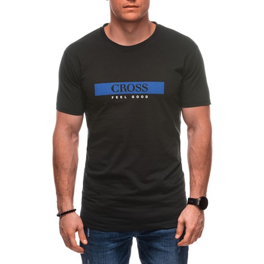 T-shirt męski z nadrukiem S2039 - czarny ze sklepu Edoti w kategorii T-shirty męskie - zdjęcie 179280452