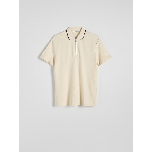 Reserved - Koszulka polo regular z bawełny - złamana biel ze sklepu Reserved w kategorii T-shirty męskie - zdjęcie 179280841