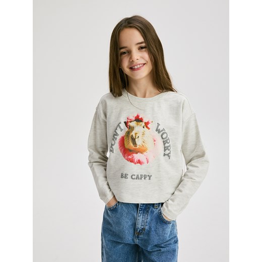 Reserved - Krótka koszulka z nadrukiem - ciemnoszary ze sklepu Reserved w kategorii Bluzki dziewczęce - zdjęcie 179281001