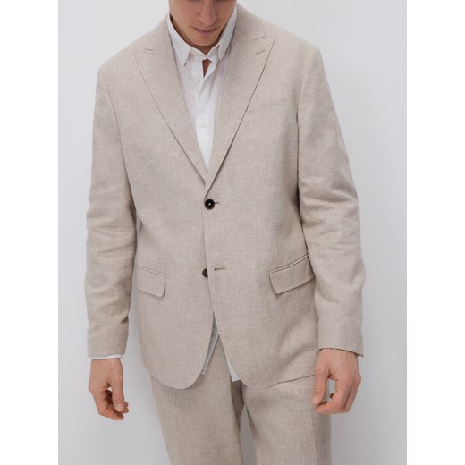 Reserved - Marynarka regular fit z lnem - beżowy Reserved 52 Reserved