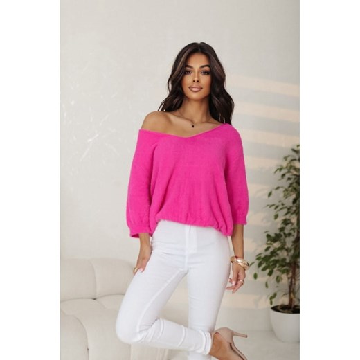 sweter damski z alpaki samanta polski producent j&k premium - fuksja neon ze sklepu STYLOWO w kategorii Swetry damskie - zdjęcie 179282711