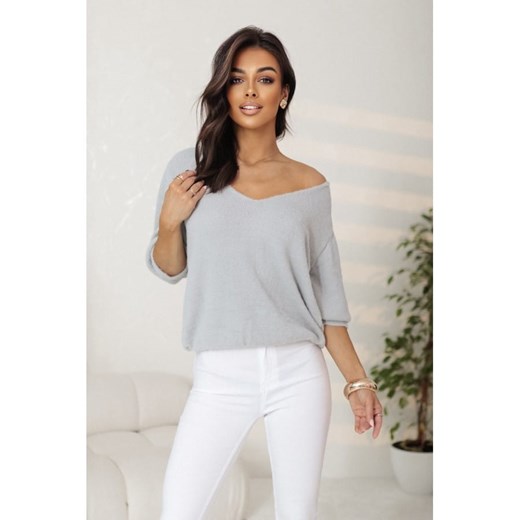 sweter damski z alpaki samanta polski producent j&k premium - jasny szary ze sklepu STYLOWO w kategorii Swetry damskie - zdjęcie 179282720