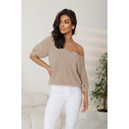 sweter damski z alpaki samanta polski producent j&k premium - cappuccino ze sklepu STYLOWO w kategorii Swetry damskie - zdjęcie 179282723