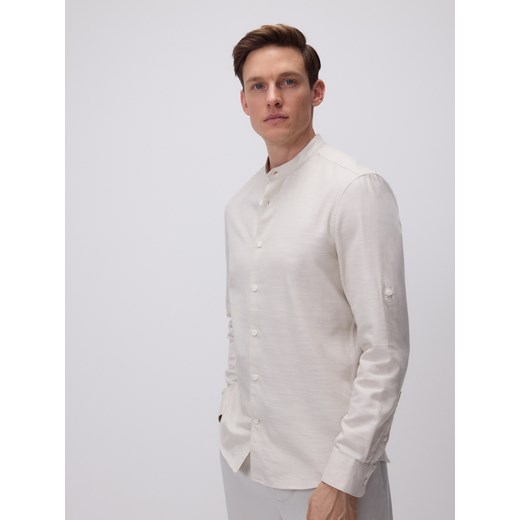 Reserved - Bawełniana koszula slim fit - beżowy ze sklepu Reserved w kategorii Koszule męskie - zdjęcie 179283844