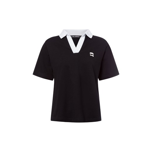 KARL LAGERFELD Damska koszulka polo - Ikon Patch Kobiety Bawełna czarny jednolity ze sklepu vangraaf w kategorii Bluzki damskie - zdjęcie 179283914