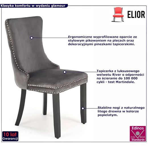 Szare pikowane krzesło welurowe - Esten Elior One Size Edinos.pl