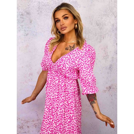SUKIENKA MAXI W CĘTKI- RÓŻOWA ze sklepu olika.com.pl w kategorii Sukienki - zdjęcie 179288012