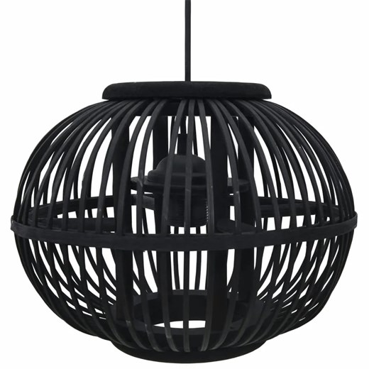 Czarna okrągła lampa wisząca z drewna - EX218-Ablo ze sklepu Edinos.pl w kategorii Lampy wiszące - zdjęcie 179288832
