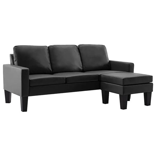3-osobowa czarna sofa z ekoskóry z podnóżkiem - Lencor 4Q ze sklepu Edinos.pl w kategorii Sofy i kanapy - zdjęcie 179288854