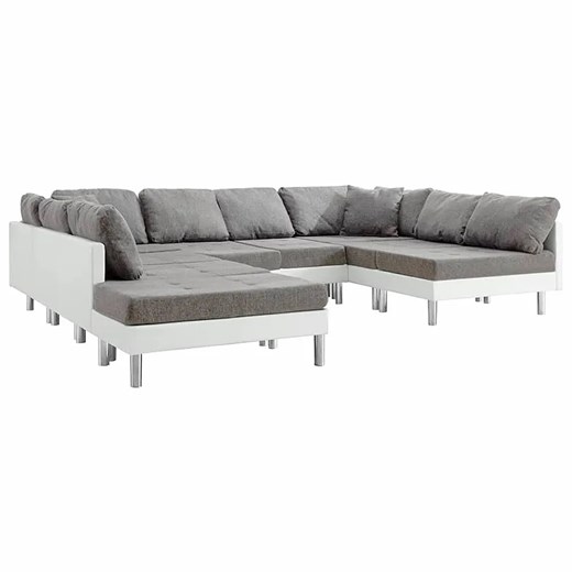 Sofa modułowa biało-jasnoszara z ekoskóry  - Basket ze sklepu Edinos.pl w kategorii Narożniki - zdjęcie 179288933