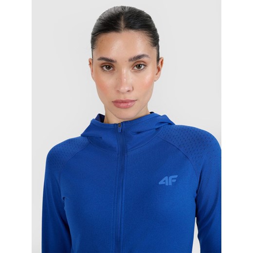 Damska bluza do biegania z kapturem 4F 4FWSS25TFSWF474 - niebieska ze sklepu Sportstylestory.com w kategorii Bluzy damskie - zdjęcie 179309360
