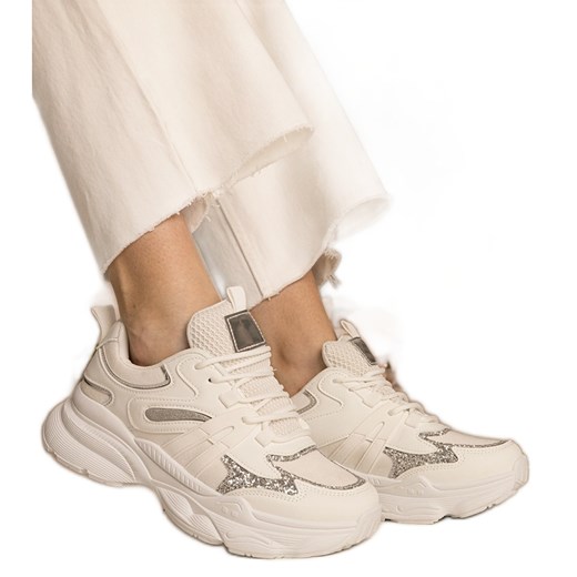 Białe sneakersy damskie sportowe z brokatem ze sklepu ButyModne.pl w kategorii Buty sportowe damskie - zdjęcie 179312532