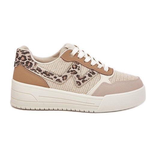 Buty Sportowe Damskie Na Platformie Panterka Khaki beżowy ze sklepu ButyModne.pl w kategorii Buty sportowe damskie - zdjęcie 179312553