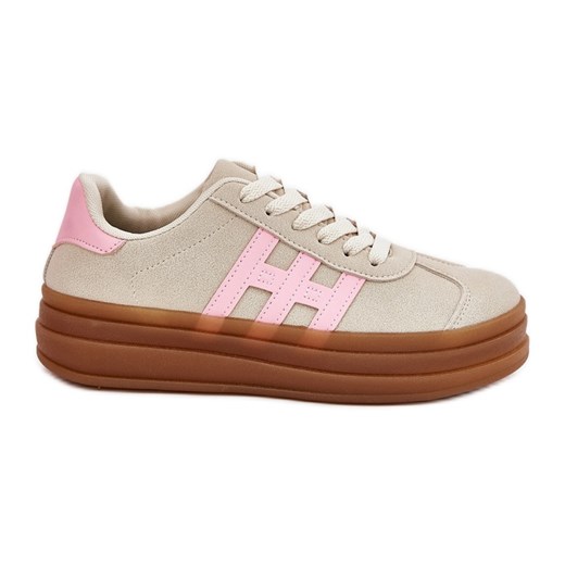 Sneakersy Damskie Na Platformie Beżowe beżowy ze sklepu ButyModne.pl w kategorii Buty sportowe damskie - zdjęcie 179312563