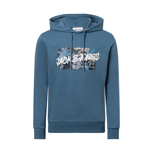Jack & Jones Bluza męska z kapturem - JJHawaii Mężczyźni Bawełna petrol jednolity ze sklepu vangraaf w kategorii Bluzy męskie - zdjęcie 179315490