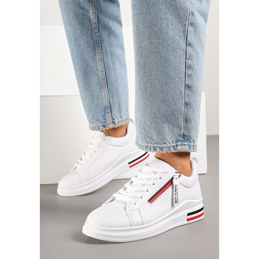 Białe Sneakersy z Ozdobnymi Napisami Suwakiem i Paskami Tosime ze sklepu renee.pl w kategorii Buty sportowe damskie - zdjęcie 179315832