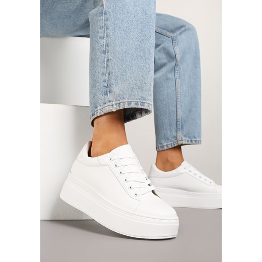 Białe Basicowe Sneakersy na Platformie Milio ze sklepu renee.pl w kategorii Buty sportowe damskie - zdjęcie 179315904