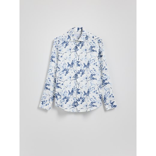 Reserved - Koszula slim fit z domieszką lnu - biały ze sklepu Reserved w kategorii Koszule męskie - zdjęcie 179316731