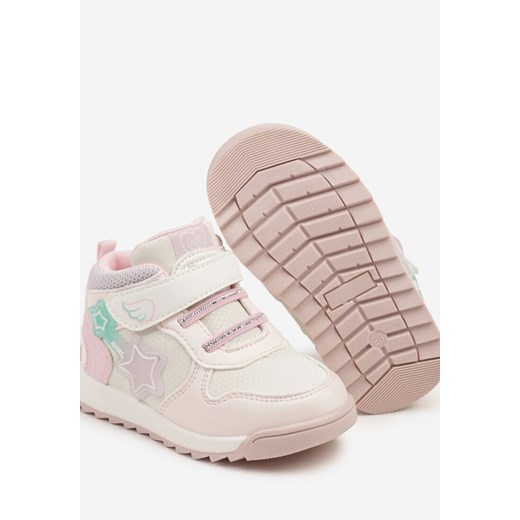 Różowe buty zimowe dziecięce Born2be na rzepy skórzane
