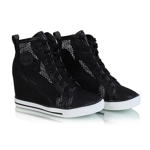 Ażurowe trampki sneakersy /B2-3 Y18 S3485/ Czarne pantofelek24 czarny skóra