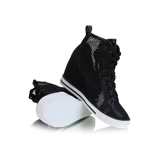 Ażurowe trampki sneakersy /B2-3 Y18 S3485/ Czarne pantofelek24 czarny tkanina