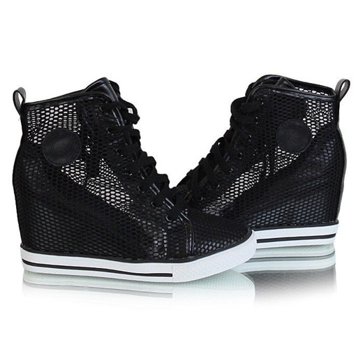 Ażurowe trampki sneakersy /B2-3 Y18 S3485/ Czarne pantofelek24 czarny casual A
