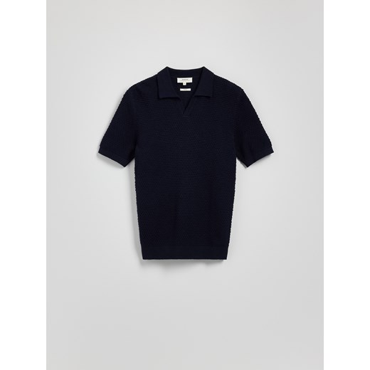 Reserved - Sweter polo z lnem - granatowy Reserved L Reserved