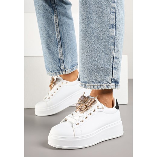 Biało-Czarne Sneakersy z Błyszczącym Motylkiem Lenori ze sklepu renee.pl w kategorii Buty sportowe damskie - zdjęcie 179323562