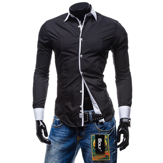 Koszula męska BOLF 4782 czarna denley-pl szary Koszule z długim rękawem męskie