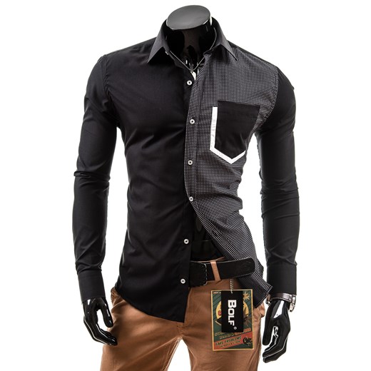 Koszula męska BOLF 3714 czarna - GRANATOWY || CZARNY denley-pl czarny Koszule z długim rękawem męskie