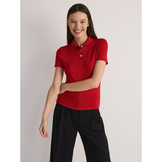 Reserved - T-shirt polo z wiskozą - czerwony ze sklepu Reserved w kategorii Bluzki damskie - zdjęcie 179326964