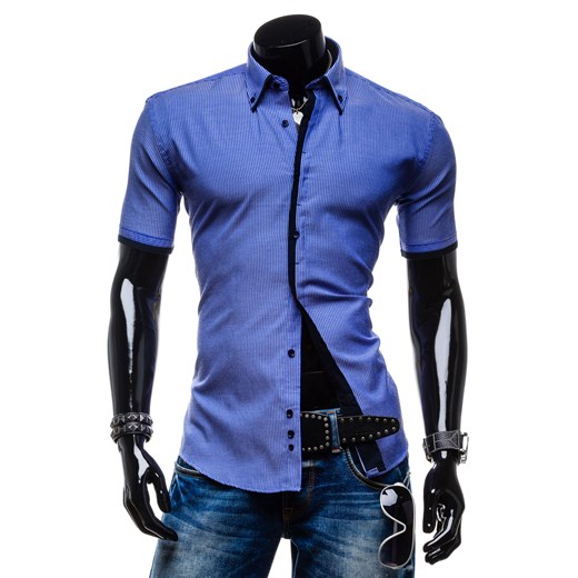Koszula męska MODELY YCT niebieska - GRANATOWY || NIEBIESKI denley-pl niebieski jesień