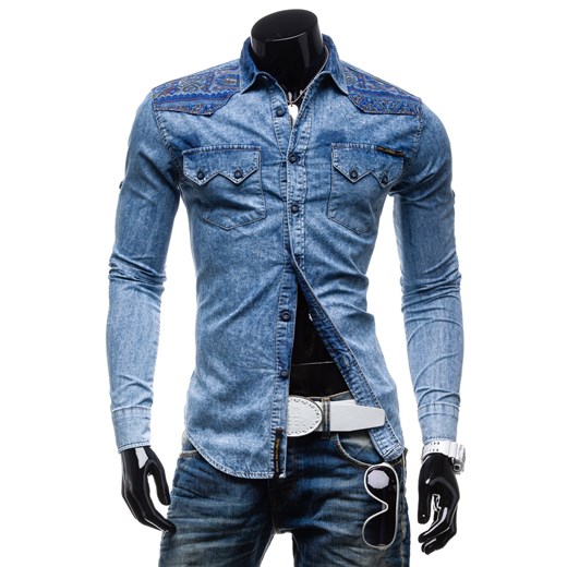 Koszula męska jeansowa REPUBLIC DENIM 3839 niebieska denley-pl niebieski denim