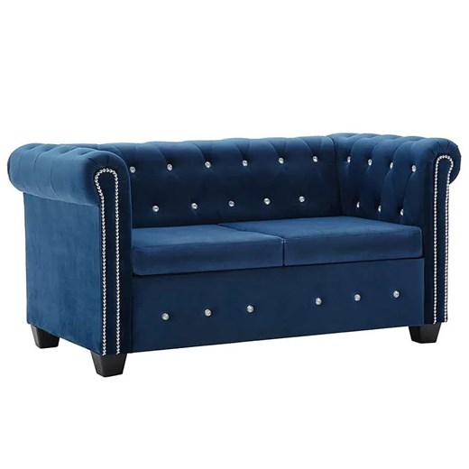 Aksamitna sofa w stylu Chesterfield Xavier 2Q - niebieska ze sklepu Edinos.pl w kategorii Sofy i kanapy - zdjęcie 179329080