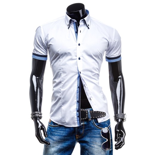 Koszula męska MODELY 5CT biało-niebieska - BIAŁO - NIEBIESKI denley-pl fioletowy 