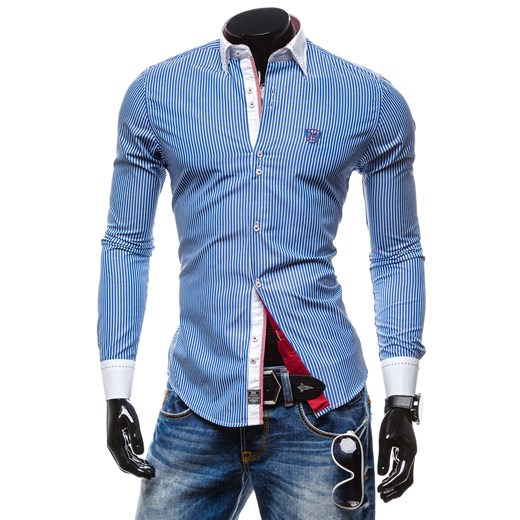 Koszula męska BY MIRZAD 4784L biało-niebieska - BIAŁO - NIEBIESKI denley-pl niebieski Koszule z długim rękawem męskie