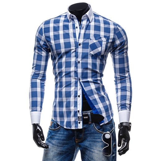 Koszula męska BY MIRZAD 5709 niebieska - NIEBIESKI denley-pl niebieski długi rękaw