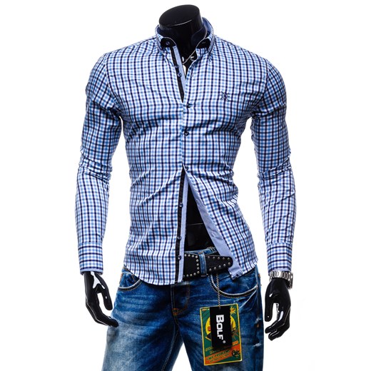 Koszula męska BOLF 4712 błękitna - BŁĘKITNY denley-pl fioletowy Koszule z długim rękawem męskie
