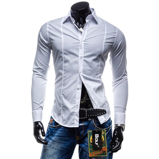 Koszula męska BOLF 4705 biała - BIAŁY denley-pl niebieski długi rękaw