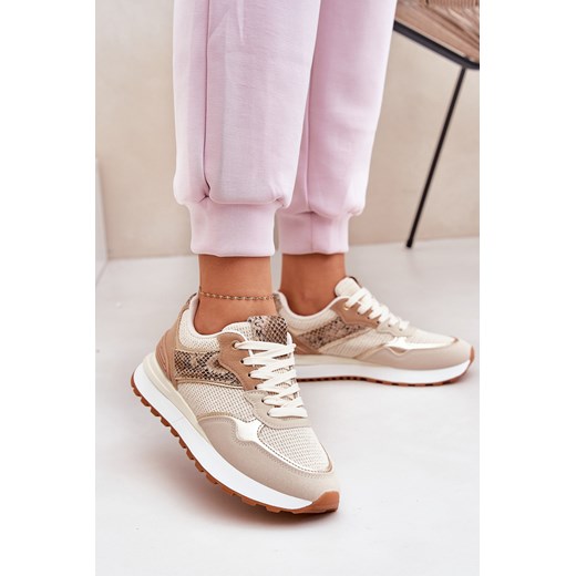 Damskie Buty Sportowe Sneakersy Platforma Zwierzęcy Wzór Beżowe Davinara ze sklepu ZAZOO w kategorii Buty sportowe damskie - zdjęcie 179332013