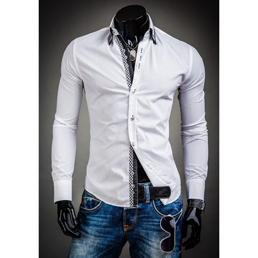 Koszula męska BOLF 3704 biała - Biały denley-pl szary Koszule z długim rękawem męskie
