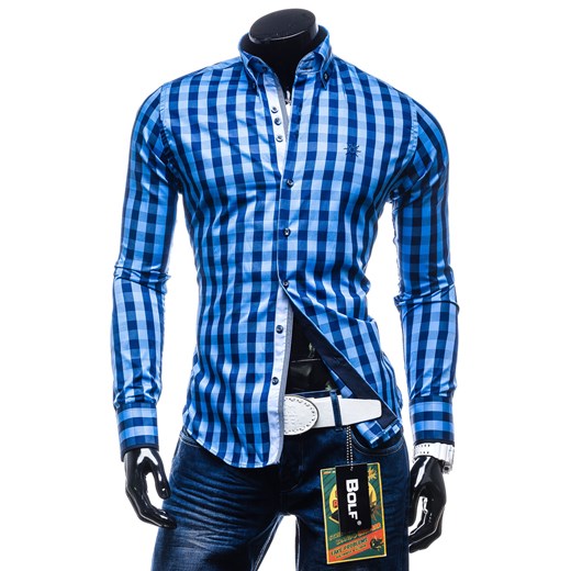 Koszula męska BOLF 4701 niebieska - GRANATOWY || NIEBIESKI denley-pl niebieski Koszule z długim rękawem męskie