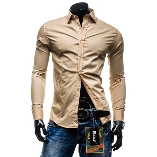 Koszula męska BOLF 1703 beżowa - BEŻOWY denley-pl bezowy Koszule z długim rękawem męskie