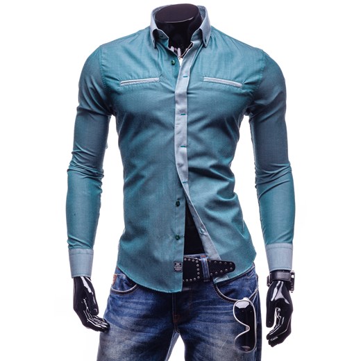 Koszula męska  BY MIRZAD 4795 zielona - ZIELONY denley-pl niebieski Koszule z długim rękawem męskie