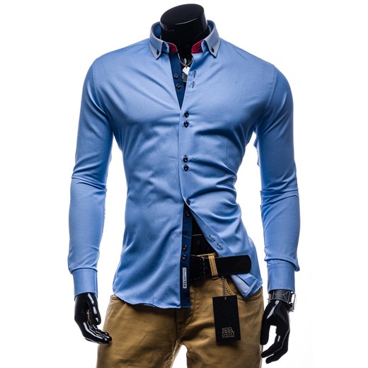 Koszula męska JEEL 225 błękitna - BŁĘKITNY denley-pl niebieski Koszule z długim rękawem męskie
