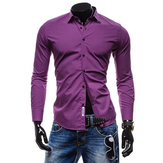 Koszula męska RONIDA 01 purpurowa - PURPUROWY denley-pl fioletowy Koszule z długim rękawem męskie