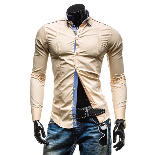 Koszula męska BY MIRZAD 4780 beżowa - BEŻOWY denley-pl bezowy długi rękaw