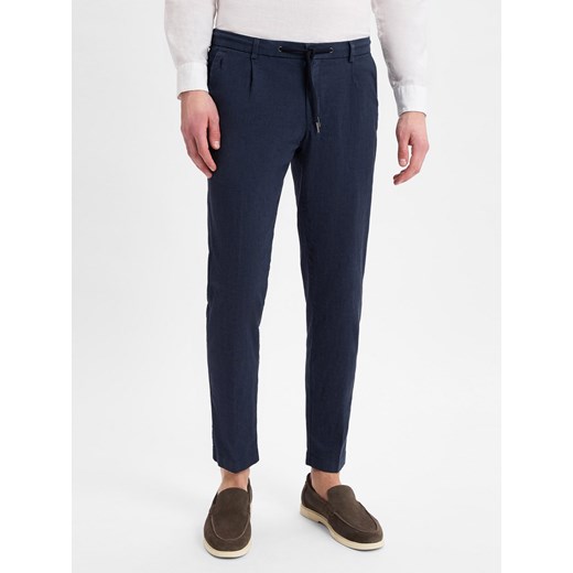 Bugatti Męskie spodnie materiałowe z zawartością lnu Mężczyźni Bawełna granatowy marmurkowy ze sklepu vangraaf w kategorii Spodnie męskie - zdjęcie 179335281